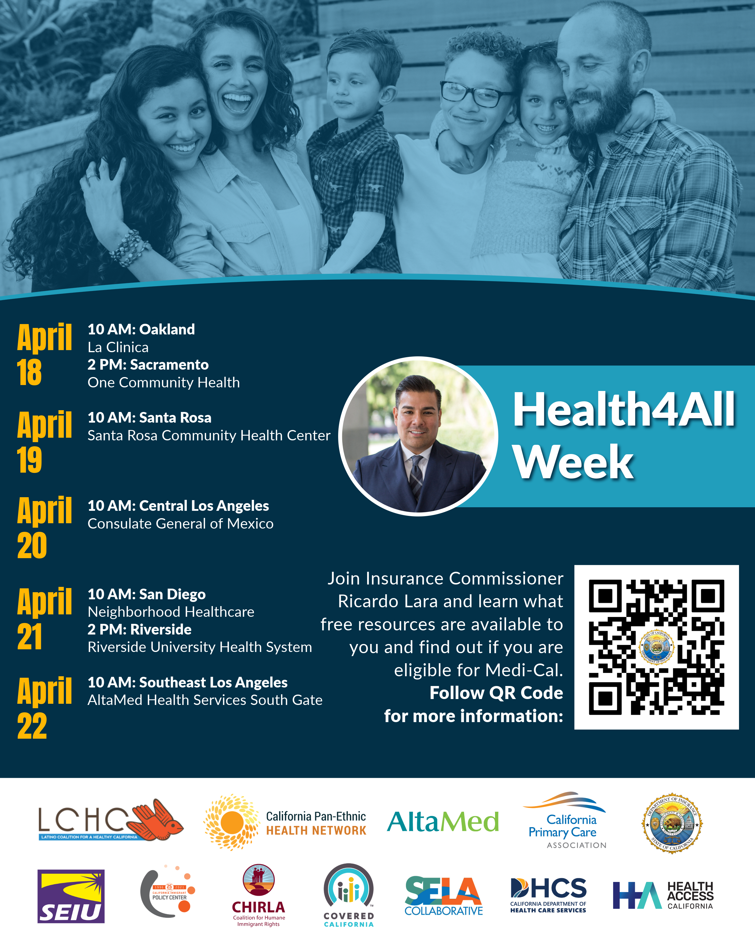 Health4All Week. Join Insurance Commissioner Ricardo Lara and learn what free resources are available to you and find out if you are eligible for Medi-Cal.