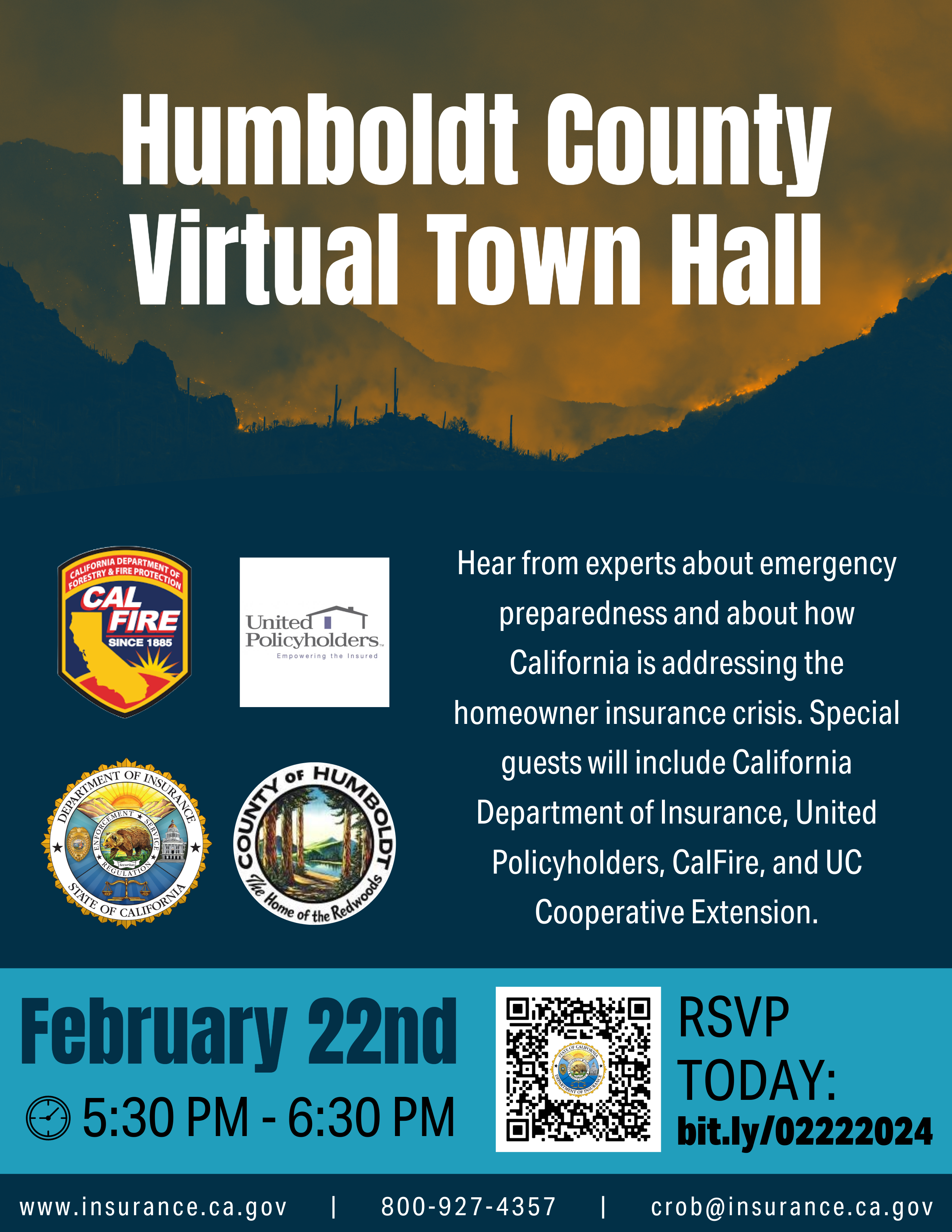Hear from experts about emergency preparedness and about how California is addressing the homeowner insurance crisis. Special guests will include California Department of Insurance, United Policyholders, CalFire, and UC Cooperative Extension.