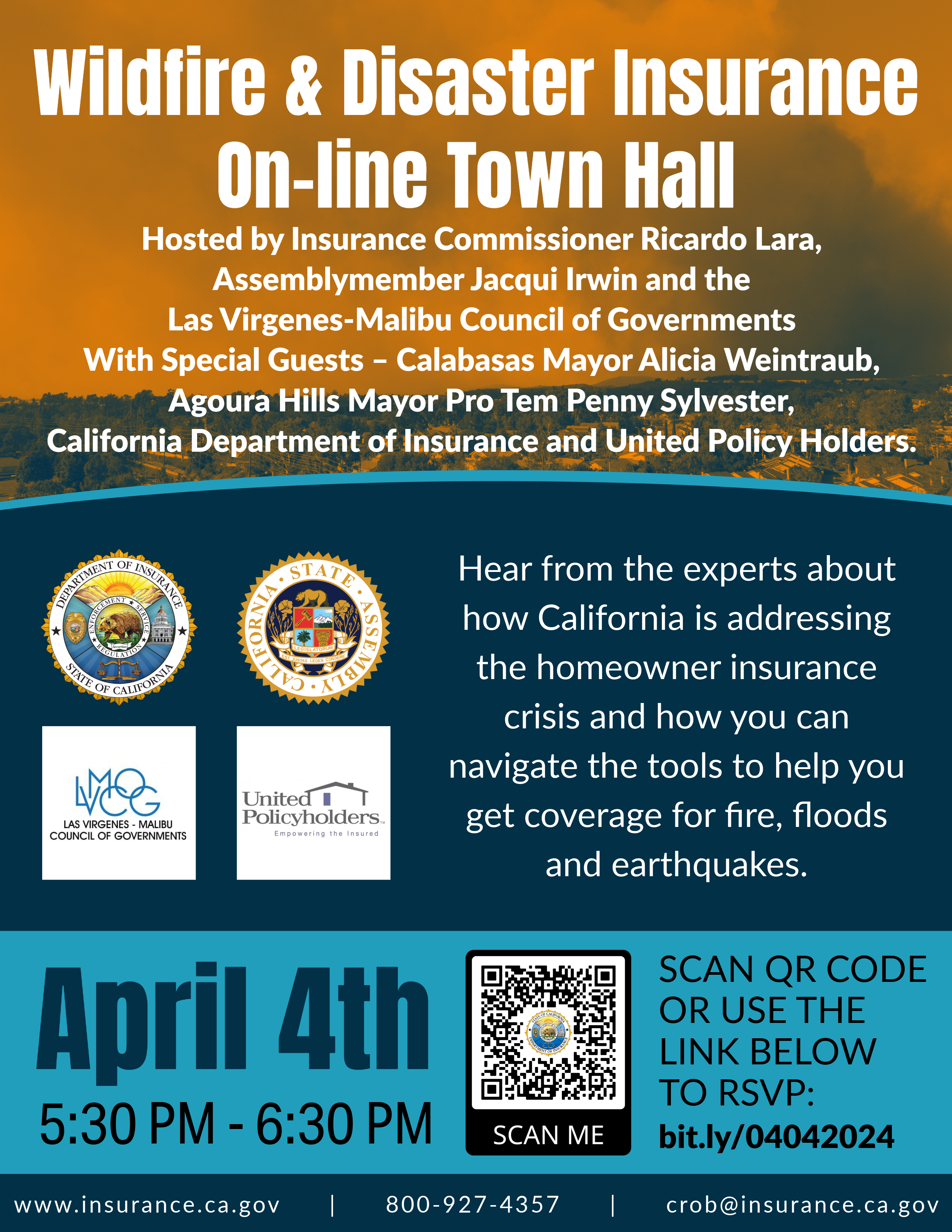 Hear from the experts about
how California is addressing
the homeowner insurance
crisis and how you can
navigate the tools to help you
get coverage for fire, floods
and earthquakes.