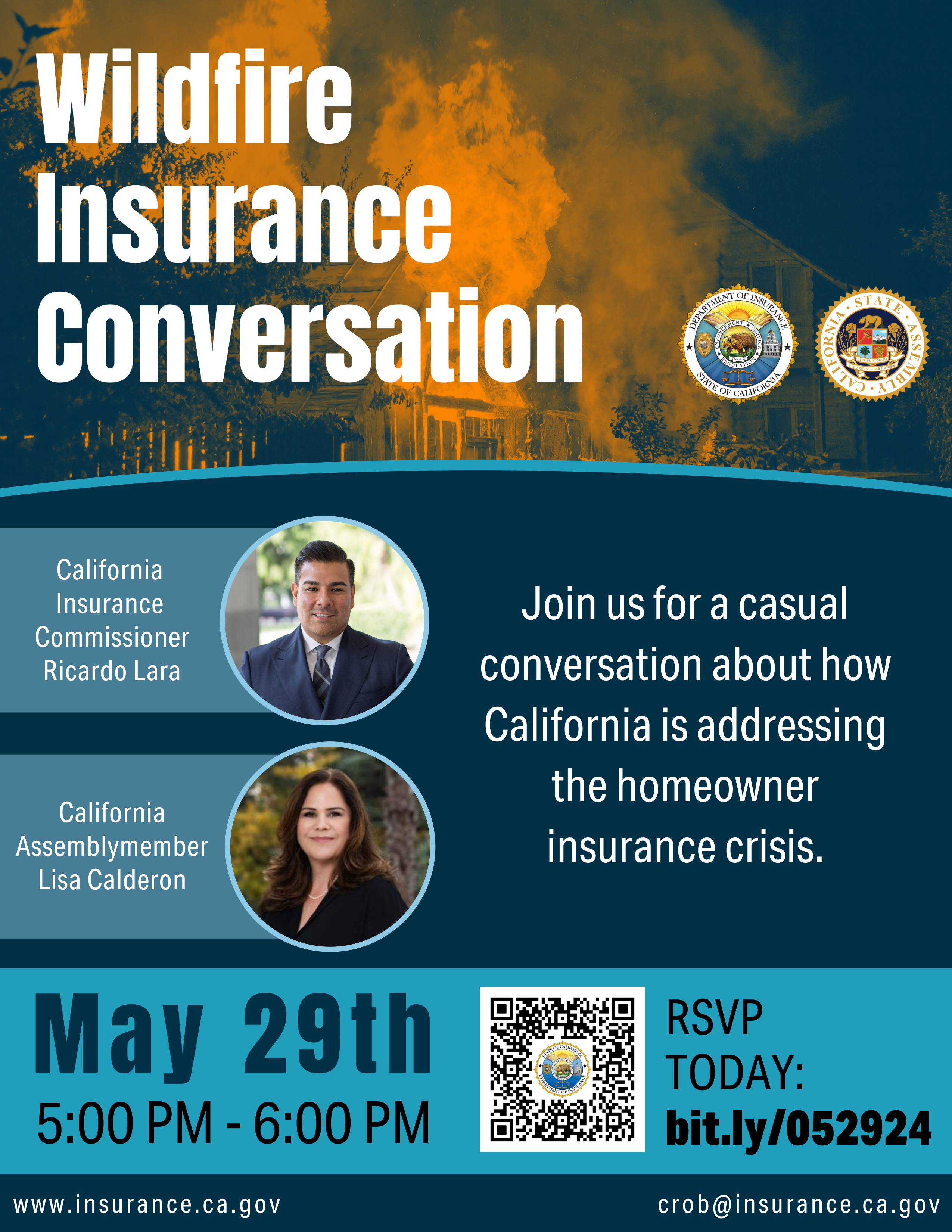 May 29th @ 5PM - Join us for a casual conversation about how California is addressing the homeowner insurance crisis.