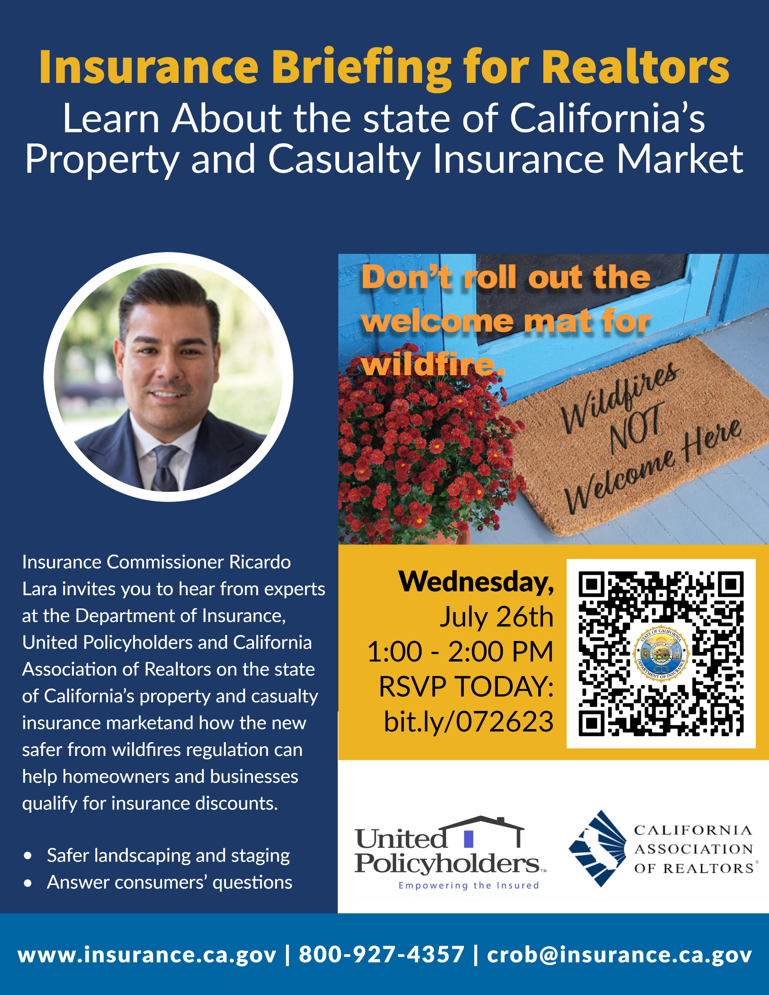 Hear from experts at the Department of Insurance, United Policyholders and California Association of Realtors on the state of California’s property and casualty insurance market.