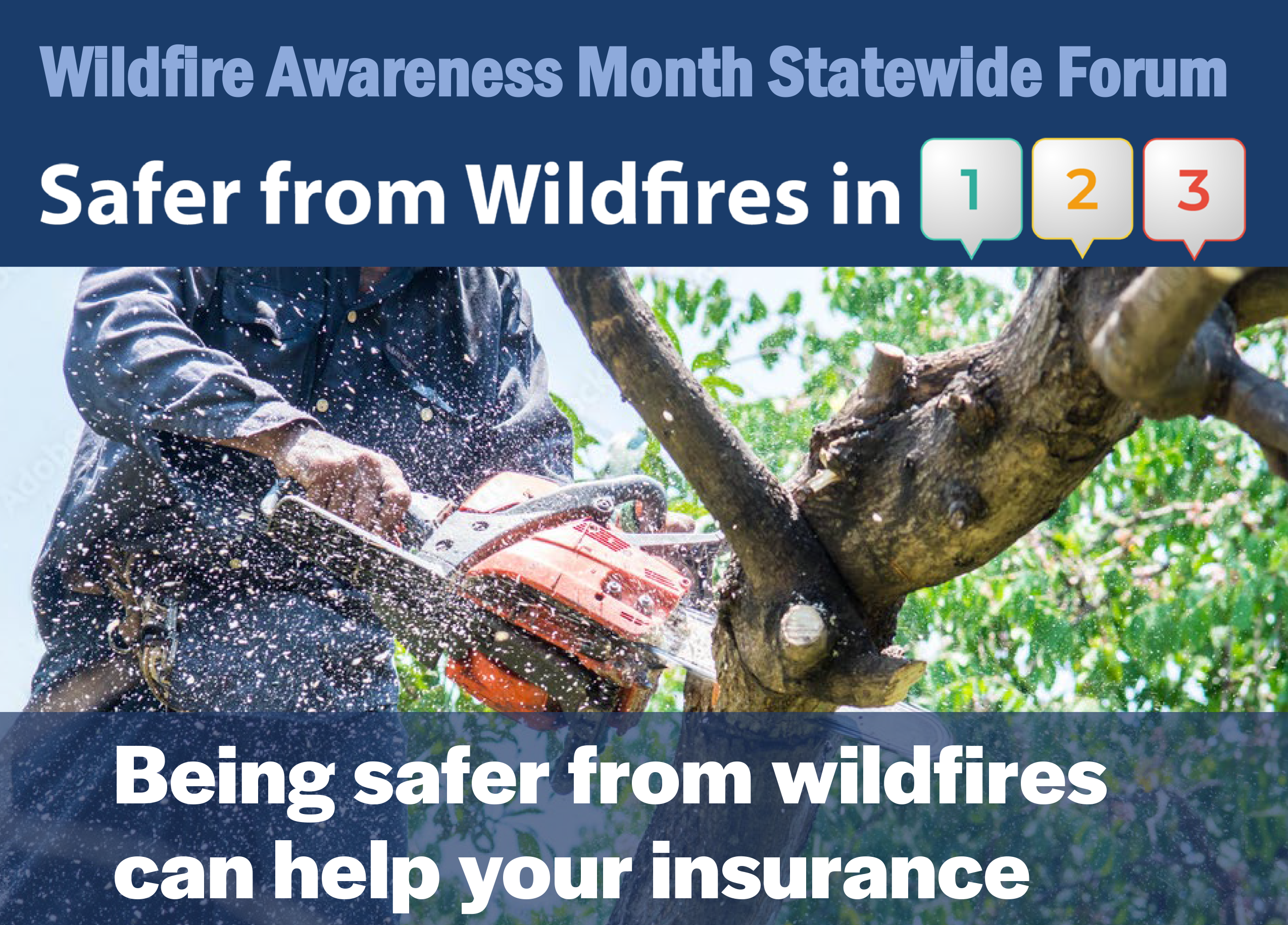 Wildfire Awareness Month Statewide Forum Safer from Wildfires in 1, 2, 3. Being safer from wildfires can help your insurance