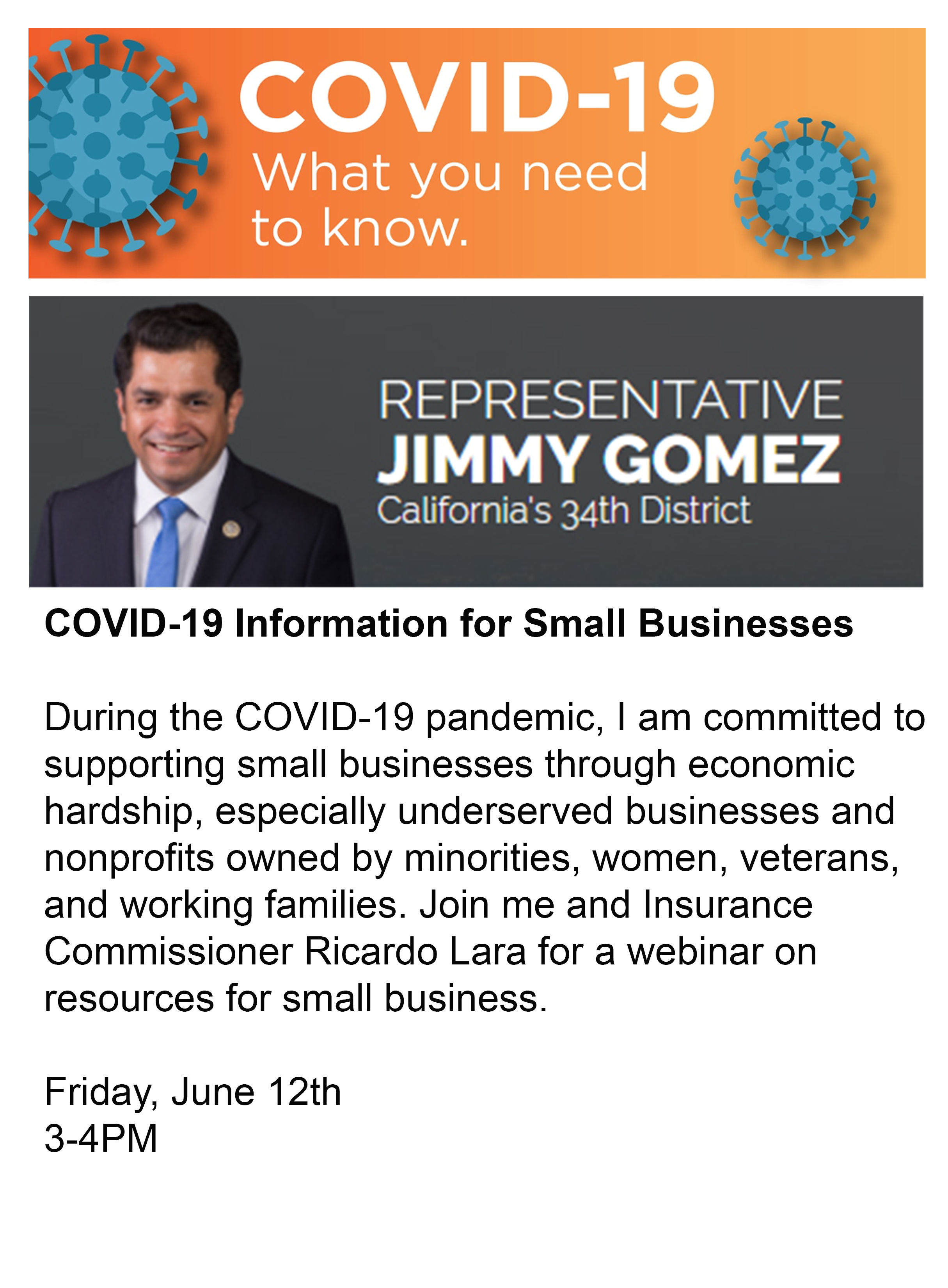 During the COVID-19 pandemic, I am committed to supporting small businesses through economic hardship, especially underserved businesses and nonprofits owned by minorities, women, veterans, and working families. Join me and Insurance Commissioner Ricardo 